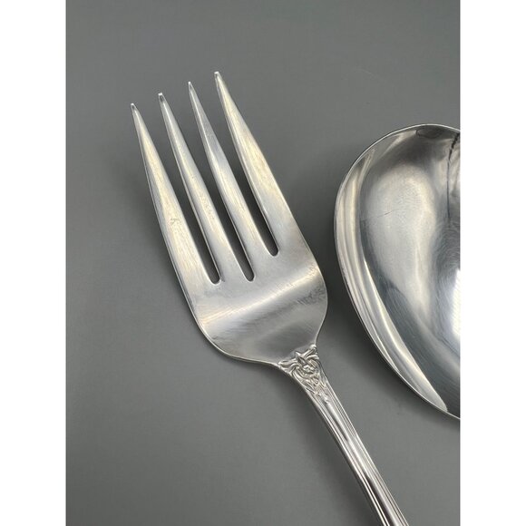 Wm Rogers GRAND ELEGANCE Silver-Plated Ornate Serving Spoon & Meat Fork Set VTG - Picture 11 of 13